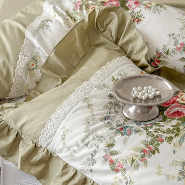 Vintage Floral Ruffle Duvet Cover Set | Romantic Cottagecore Bedding